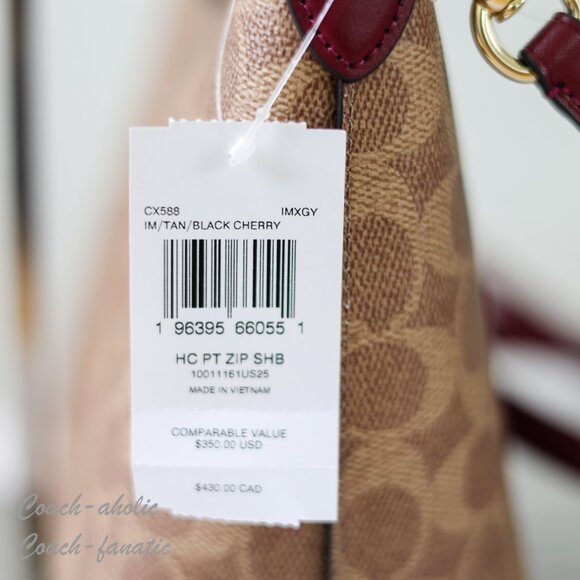 Coach CX588 Zip Top Shoulder Bag In Signature Canvas w/ Horse & Carriage SEALED - Picture 5 of 12